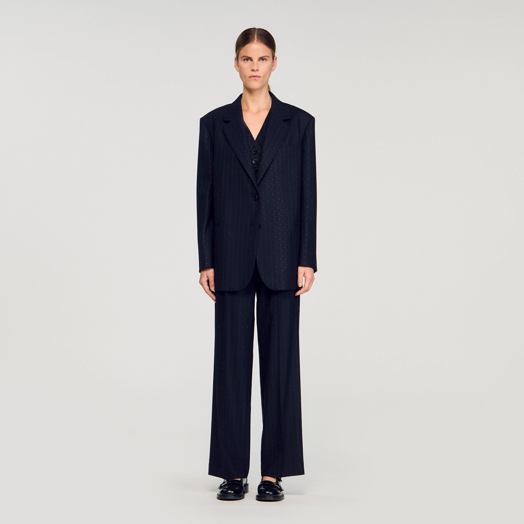 STRIPED RHINESTONE SUIT JACKET - 2
