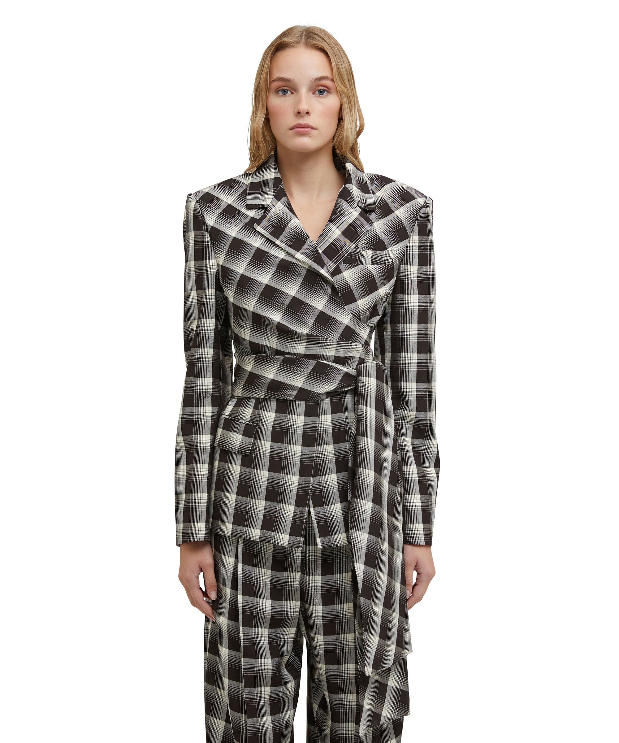 Check viscose crepe jacket with sashed waistline - 2