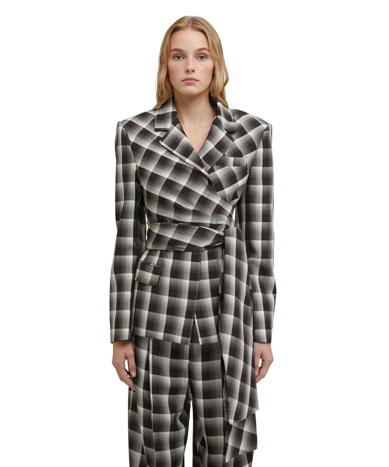 MSGM Check viscose crepe jacket with sashed waistline outlook