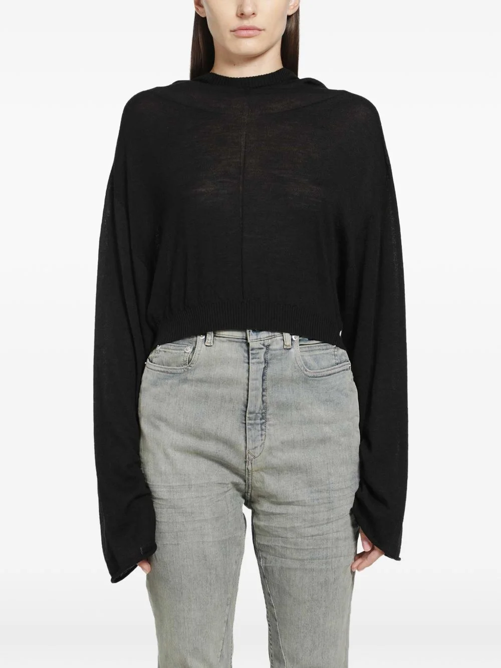 cropped knit hoodie - 1
