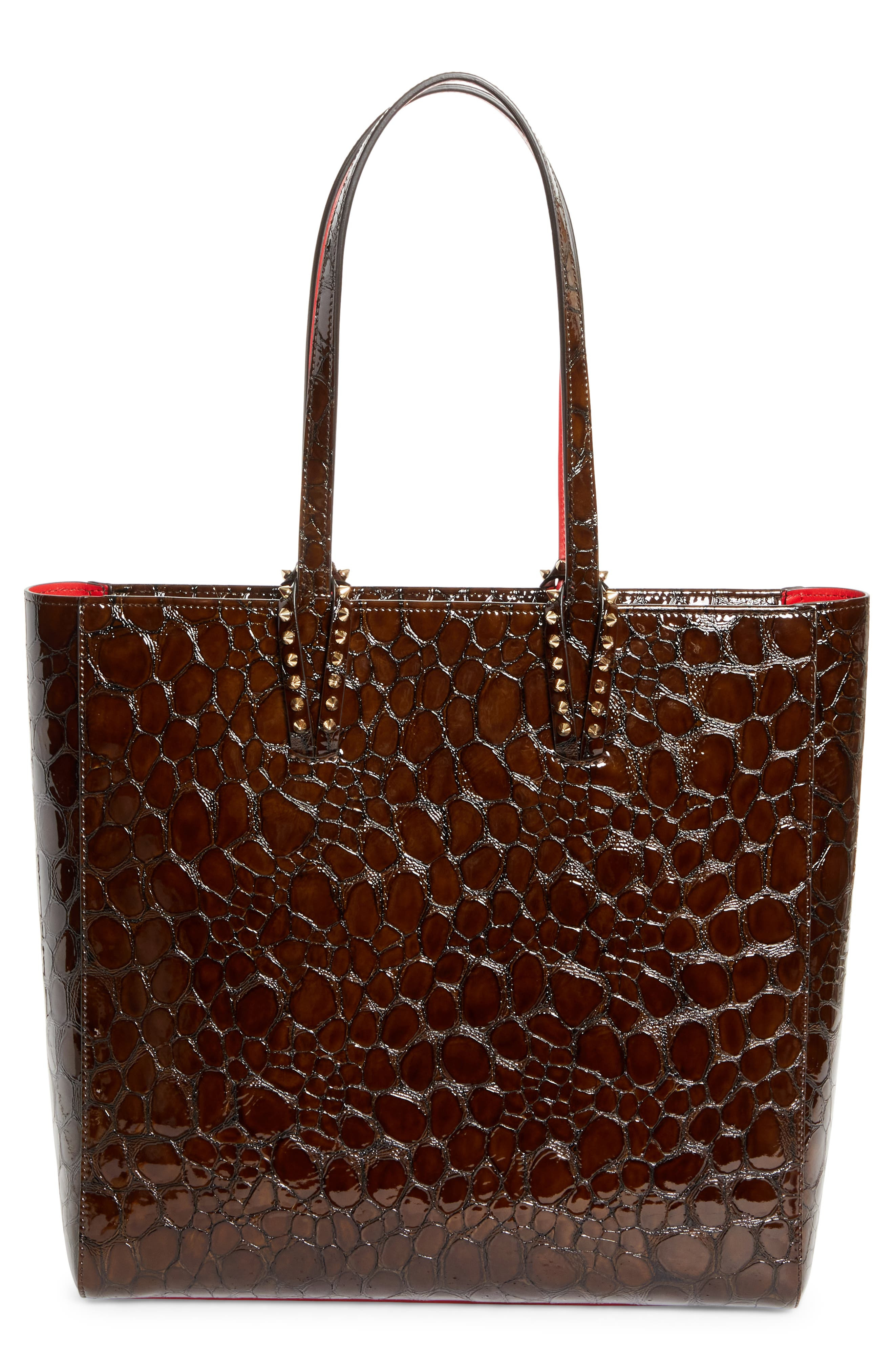 Christian Louboutin Cabata Soft Croc Embossed Leather North/South Tote Bag in Brown/Gold at Nordstro - 1