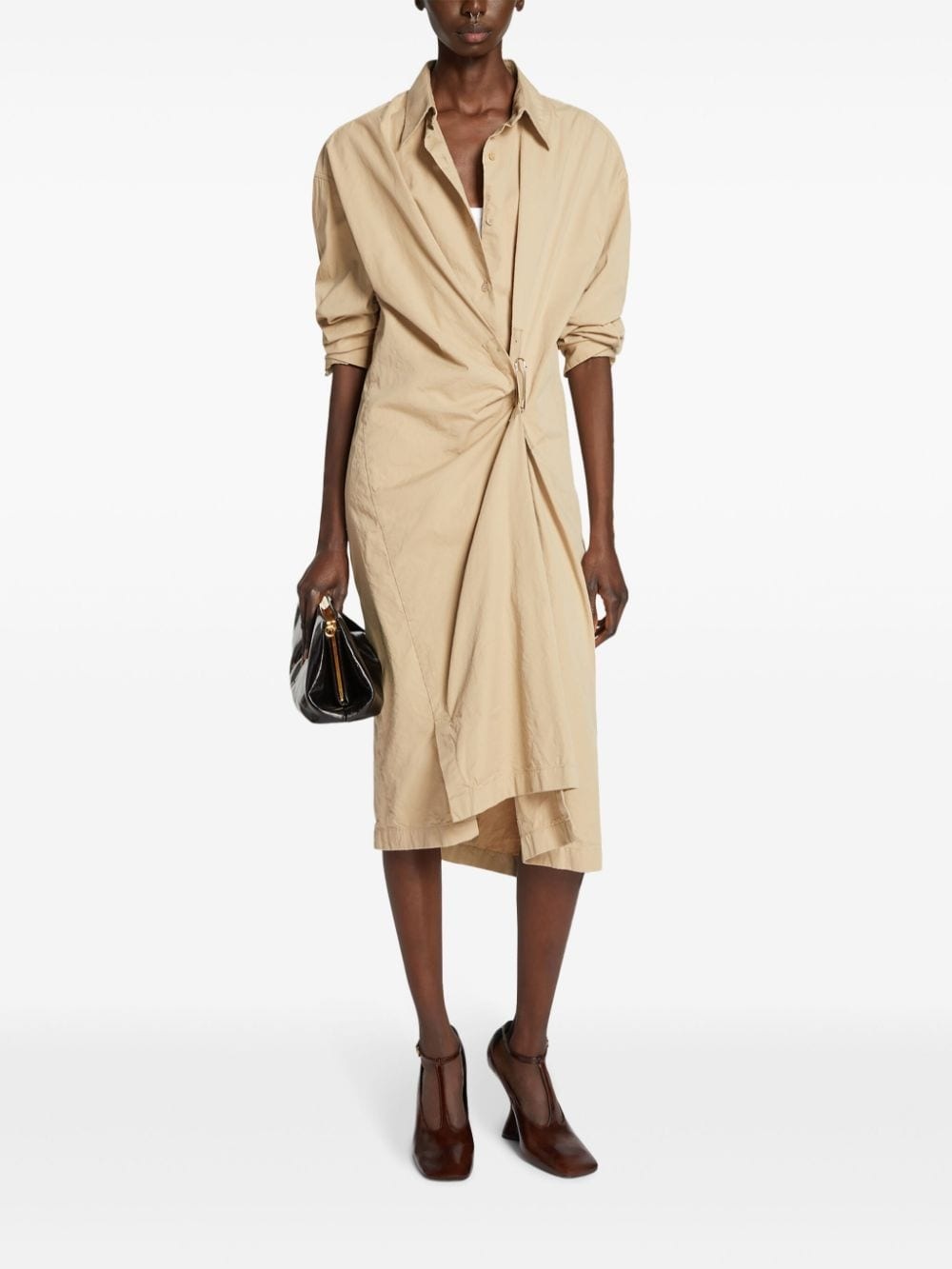 draped cotton shirt dress - 2