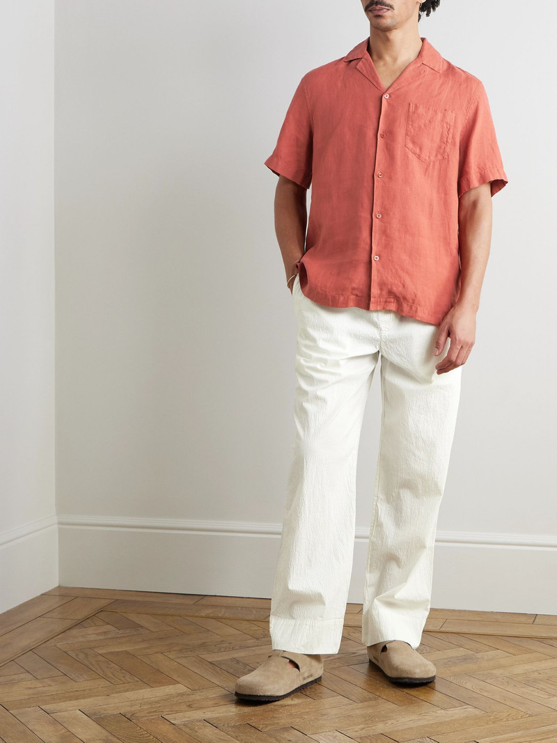 FRESCOBOL CARIOCA Angelo Camp-Collar Linen Shirt Red outlook