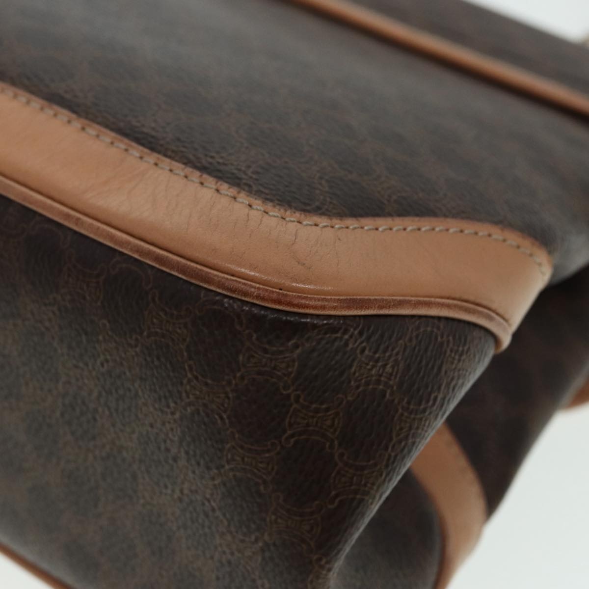 CELINE Macadam Canvas Hand Bag Pvc Leather Brown Gold - 7
