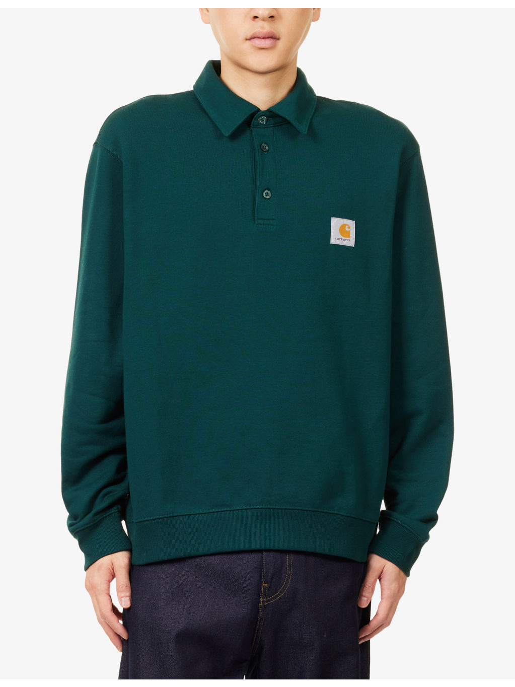 Logo-Patch Long-Sleeve Cotton Polo Sweatshirt - 3