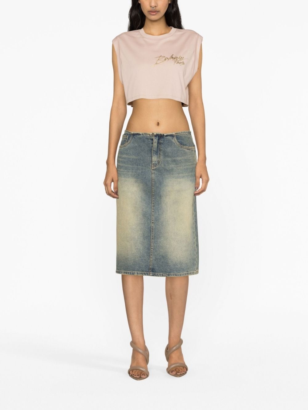 logo-print cotton crop top - 2