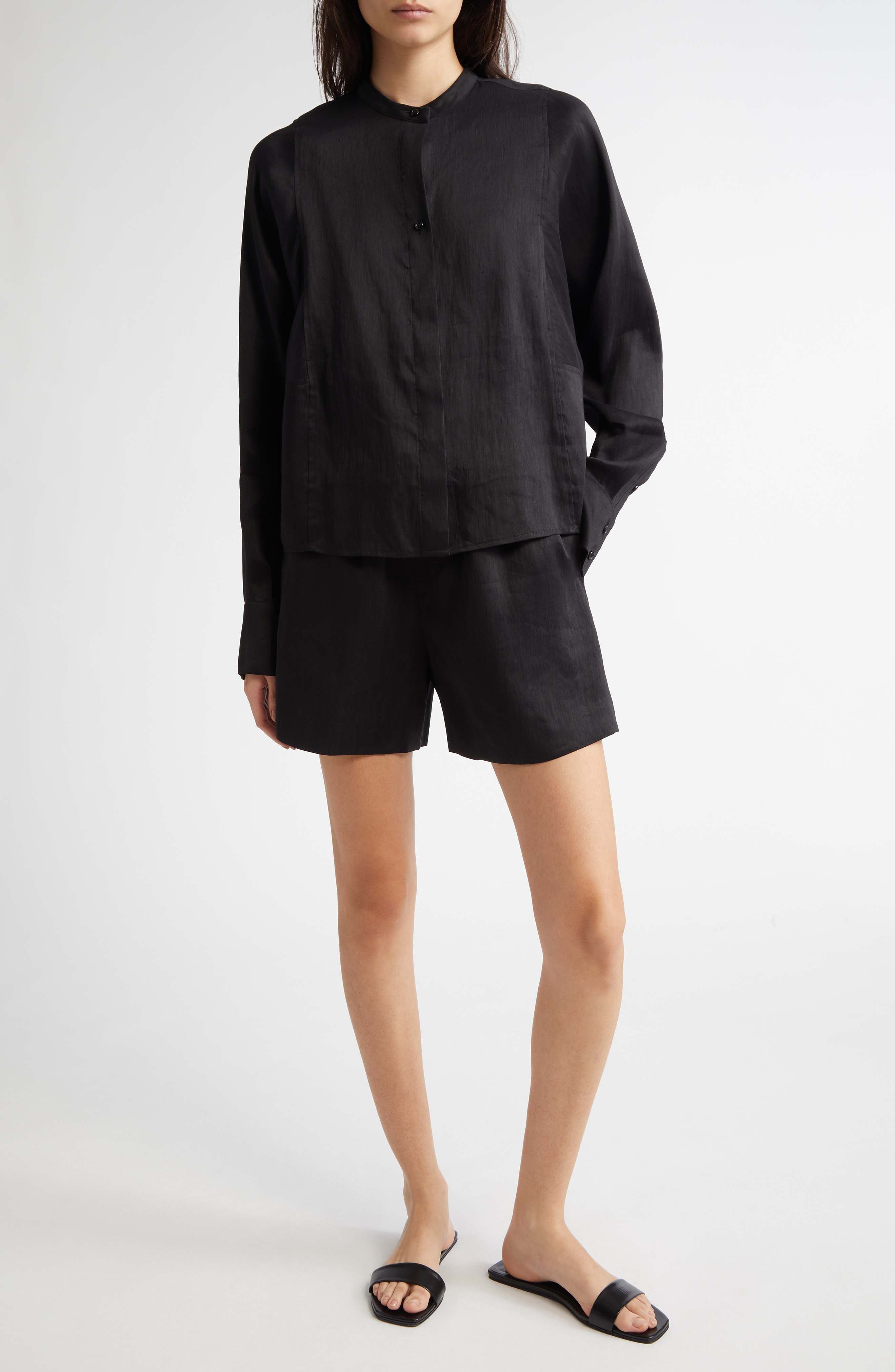 LOULOU DE SAISON Siara Oversize Linen & Silk Blouse in Black at Nordstrom - 2