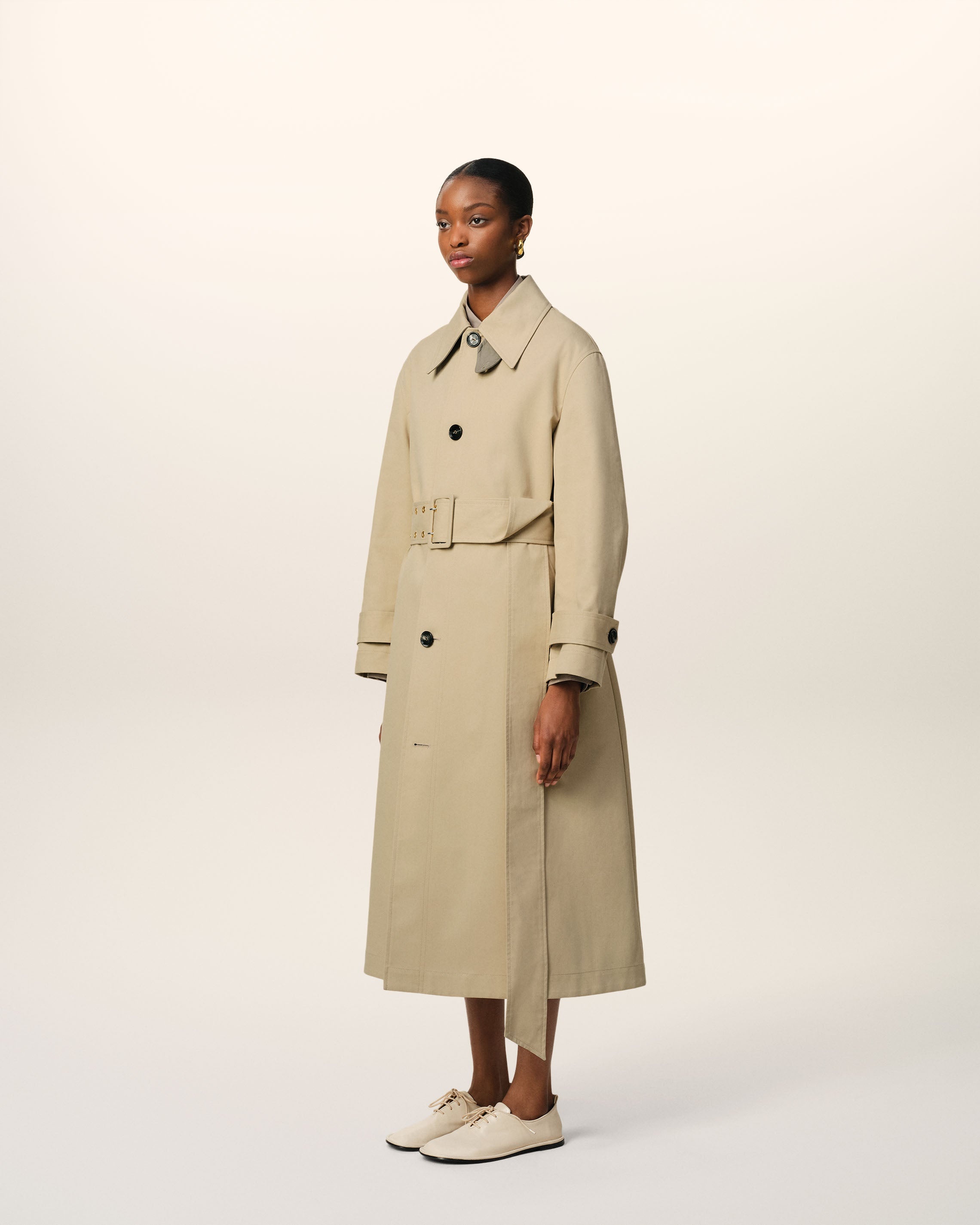 BEIGE COTTON BELTED MAC - 6