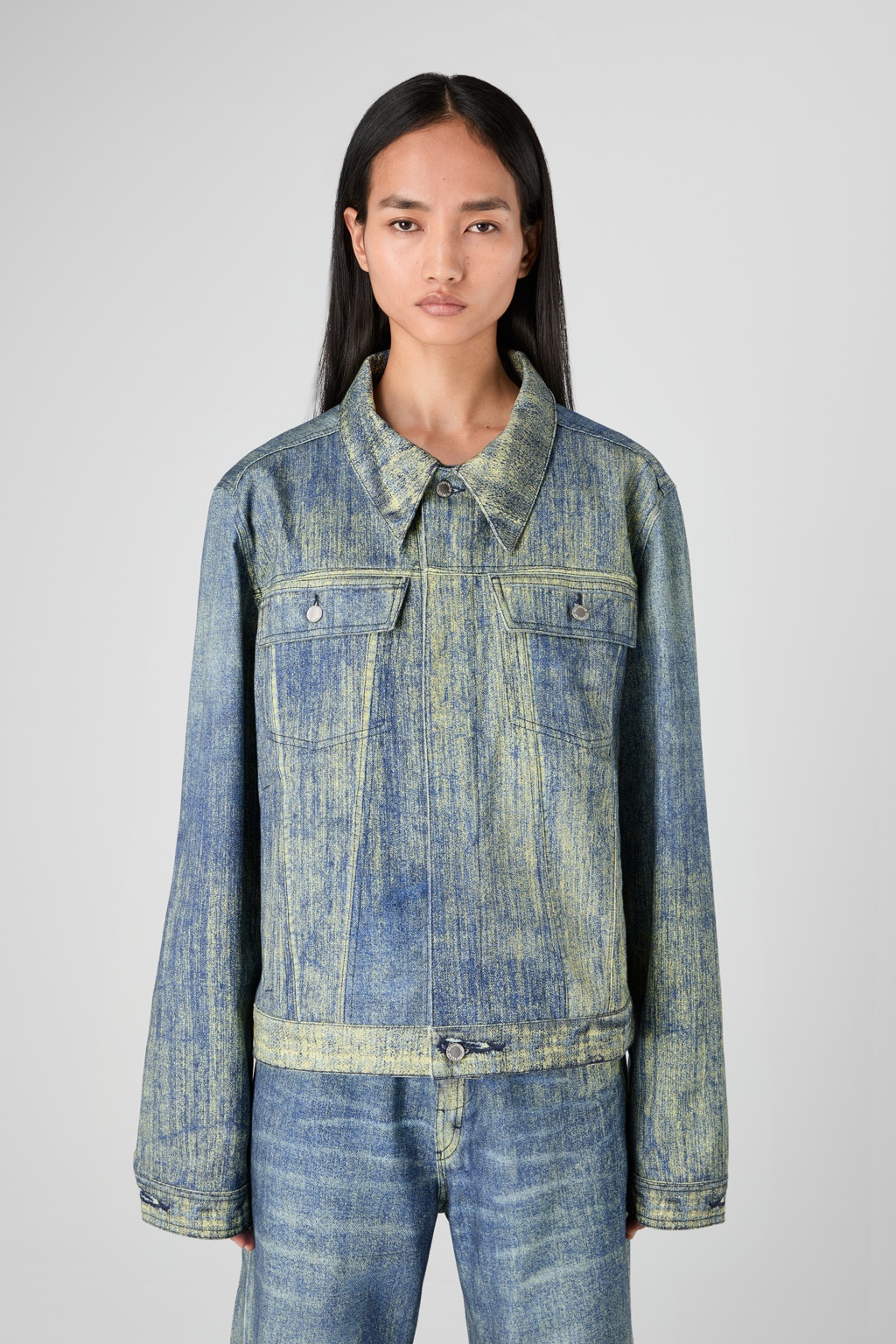 Sand Blue Paint Print Denim Jacket - 2