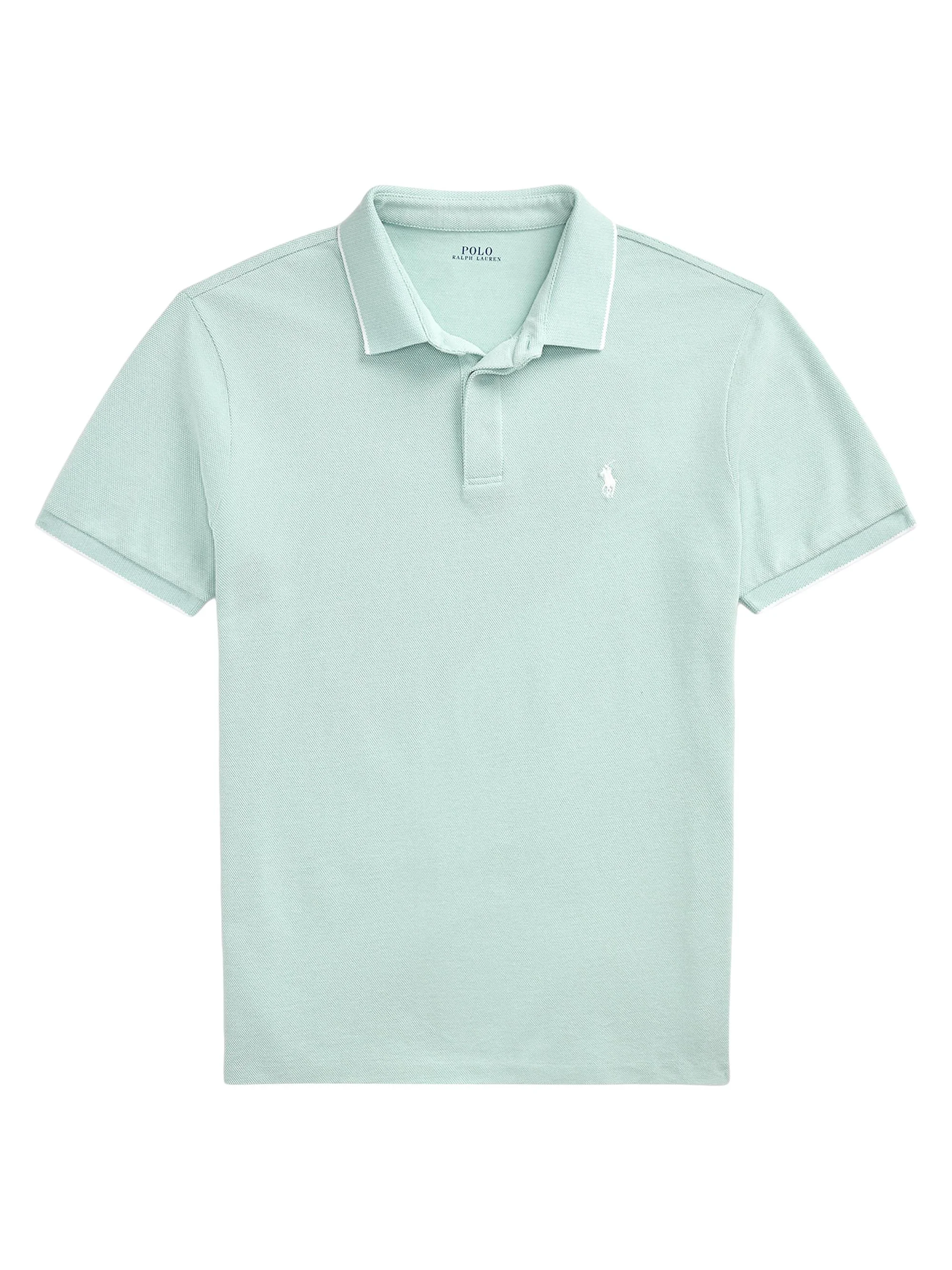 Men's Custom-Slim-Fit Stretch Oxford Mesh Polo Shirt - Celadon White - 1