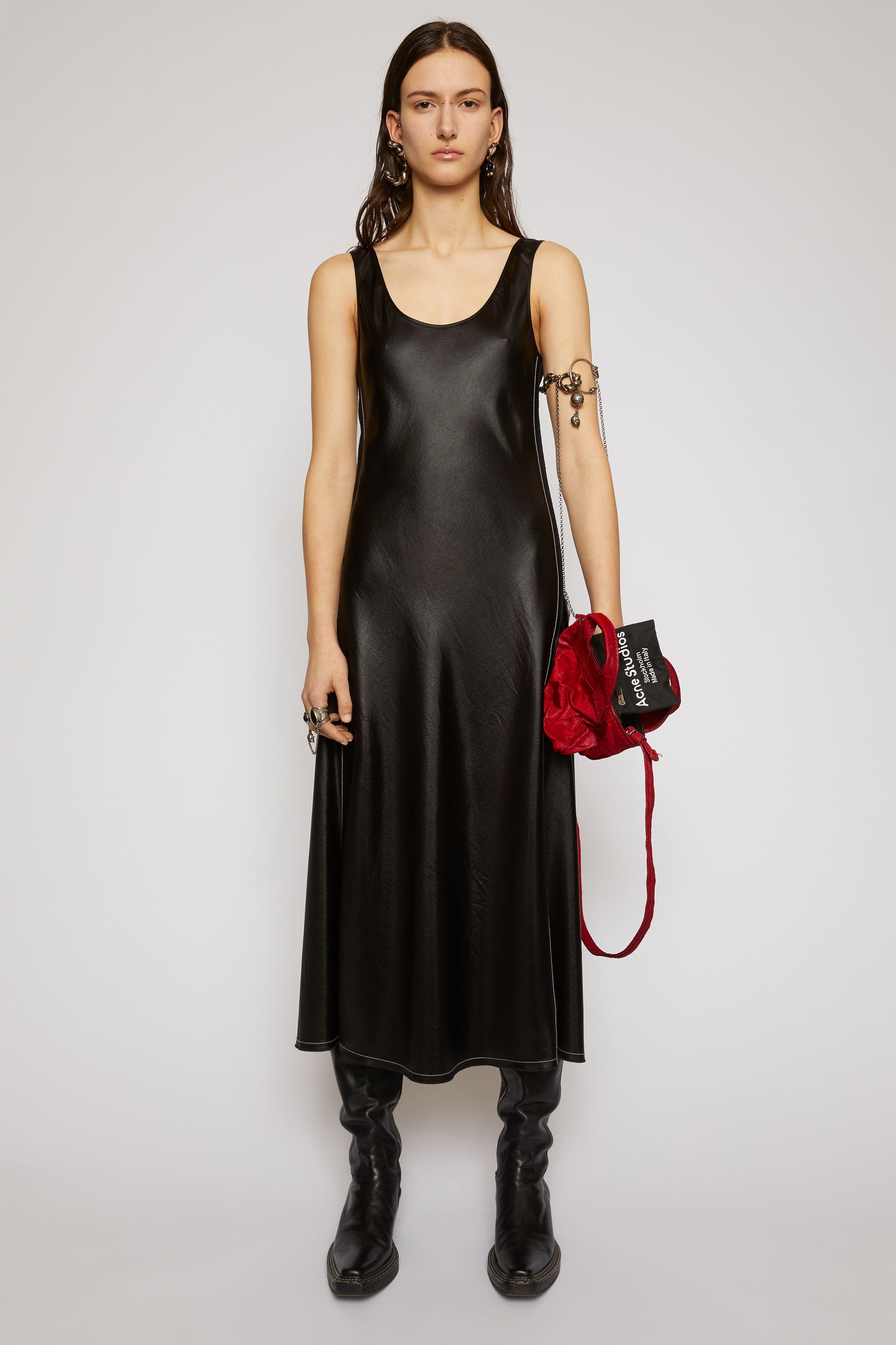 Sleeveless satin dress black - 2