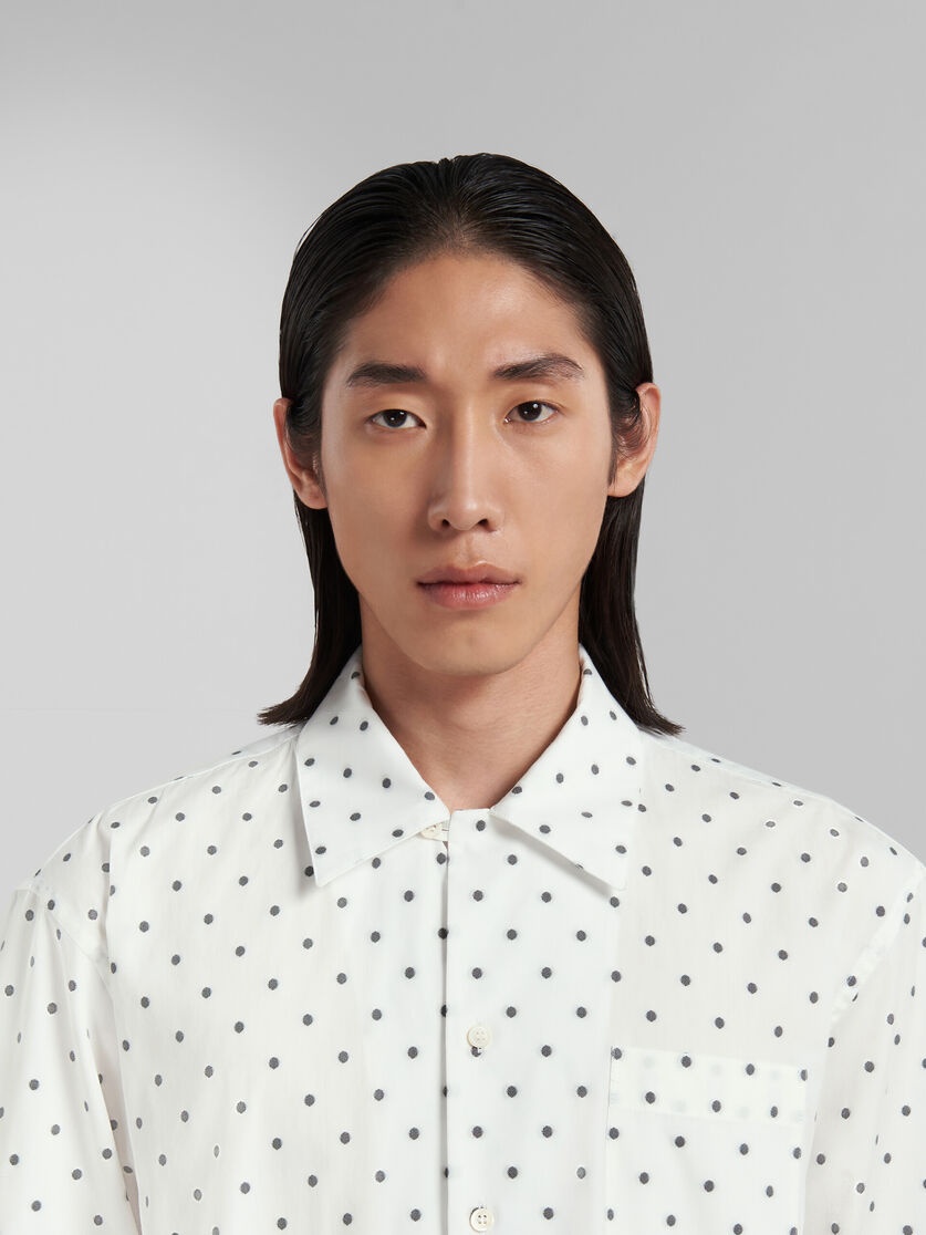 WHITE POPLIN BOWLING SHIRT WITH POLKA DOTS - 4