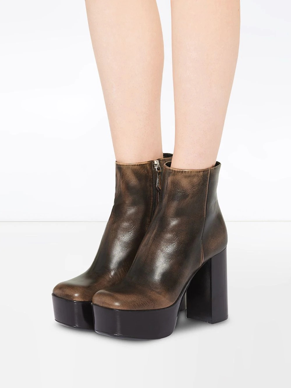 brown 110 leather platform ankle boots - 5