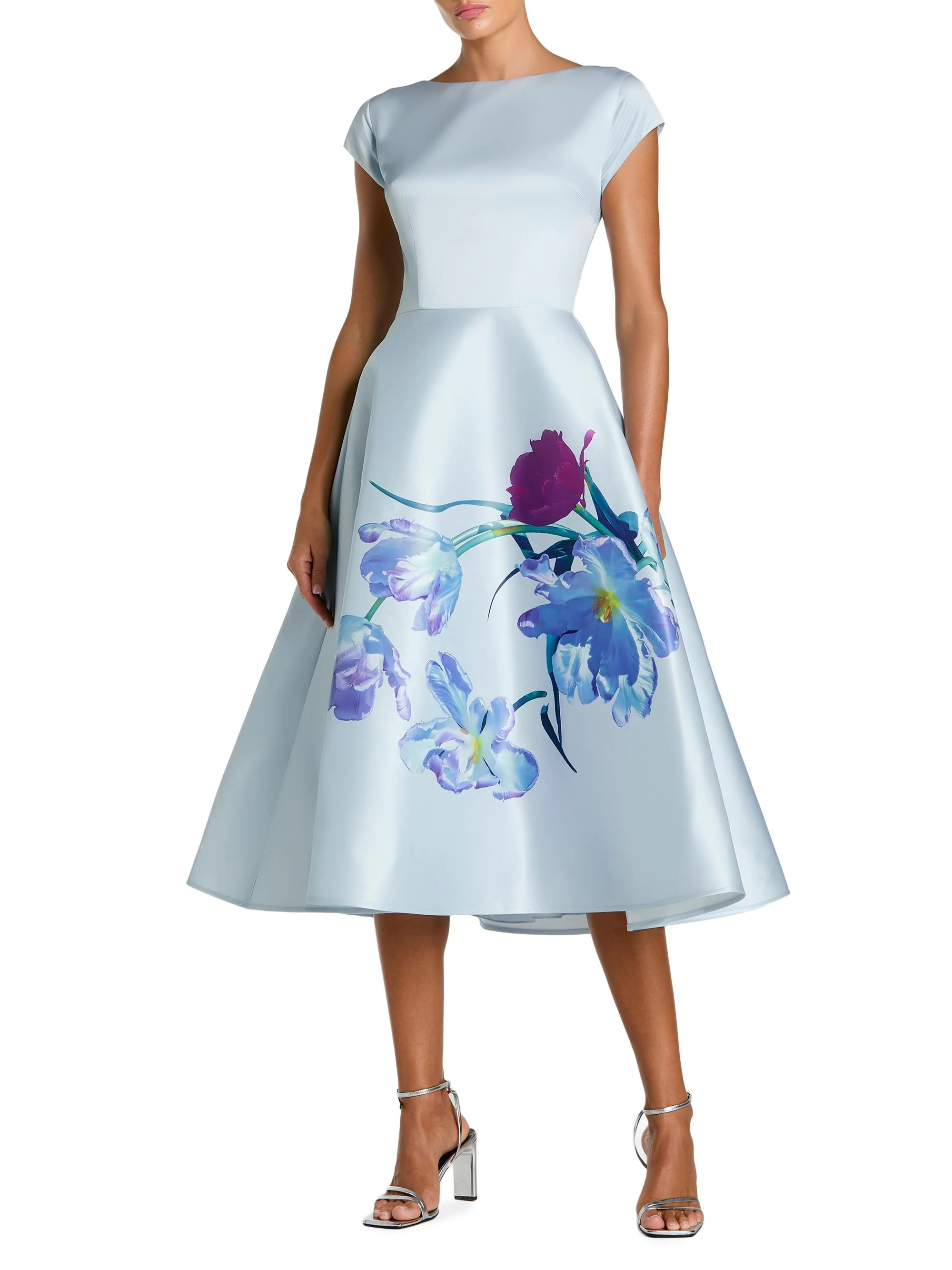 Women's Satin Painted Floral Cocktail Dress - Periwinkle Multi - 1
