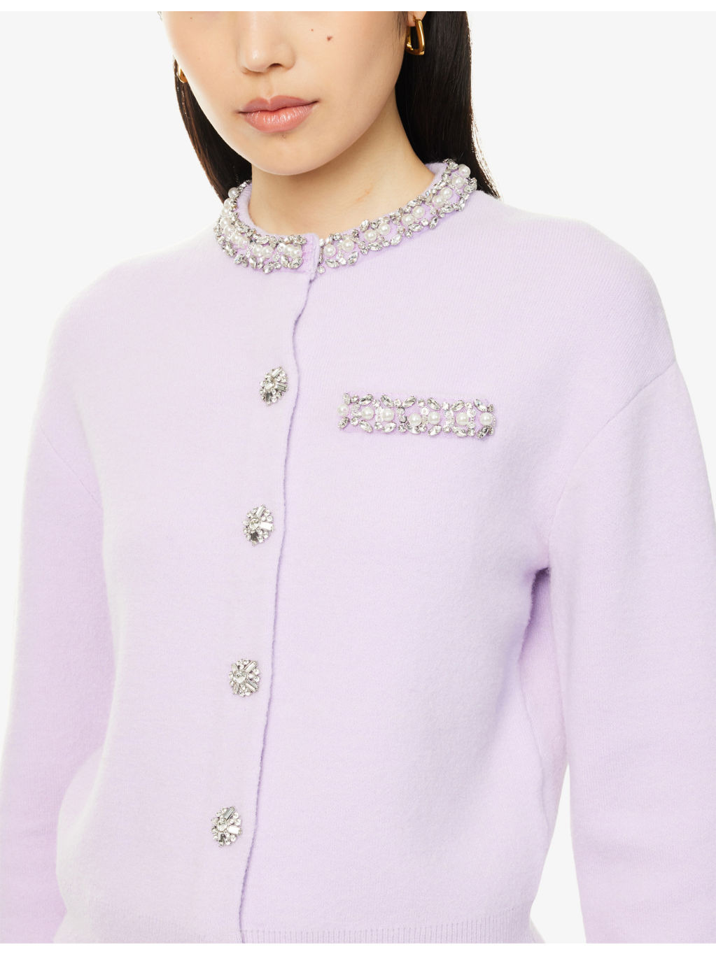 Round-Neck Crystal-Embellished Knit Cardigan - 5