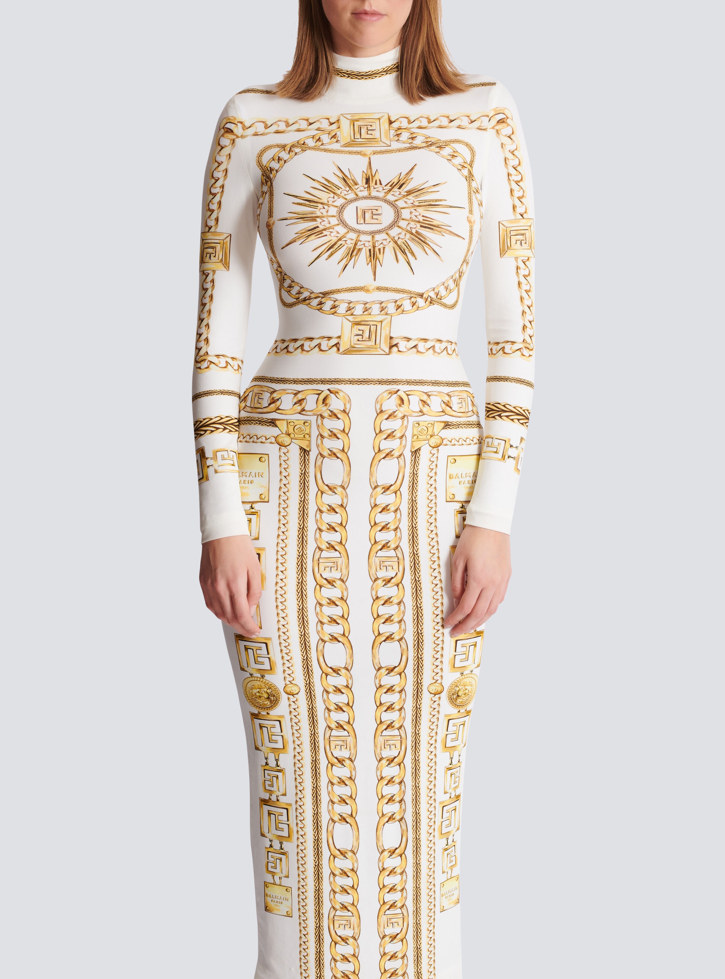 Long printed bodycon dress with Balmain Foulard pattern - 5
