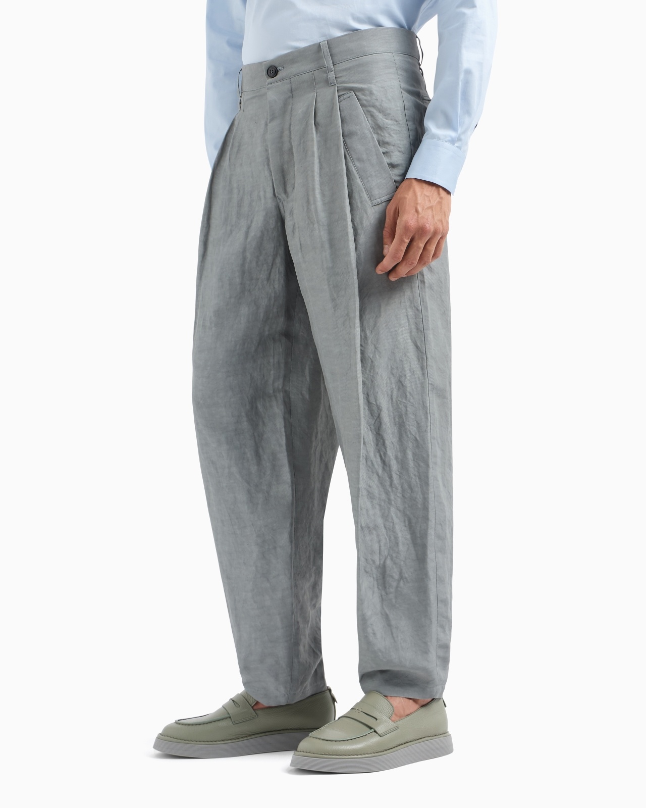 VISCOSE AND LINEN CANVAS SINGLE-DARTED TROUSERS - 4