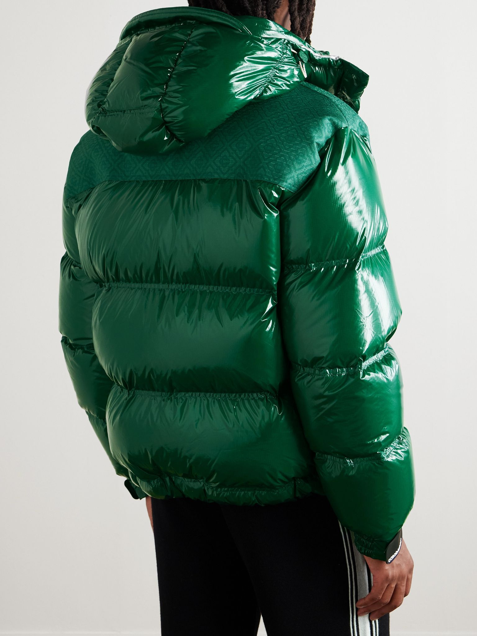 Logo-Jacquard Canvas-Trimmed Quilted Nylon-Ripstop Hooded Down Jacket Green - 3
