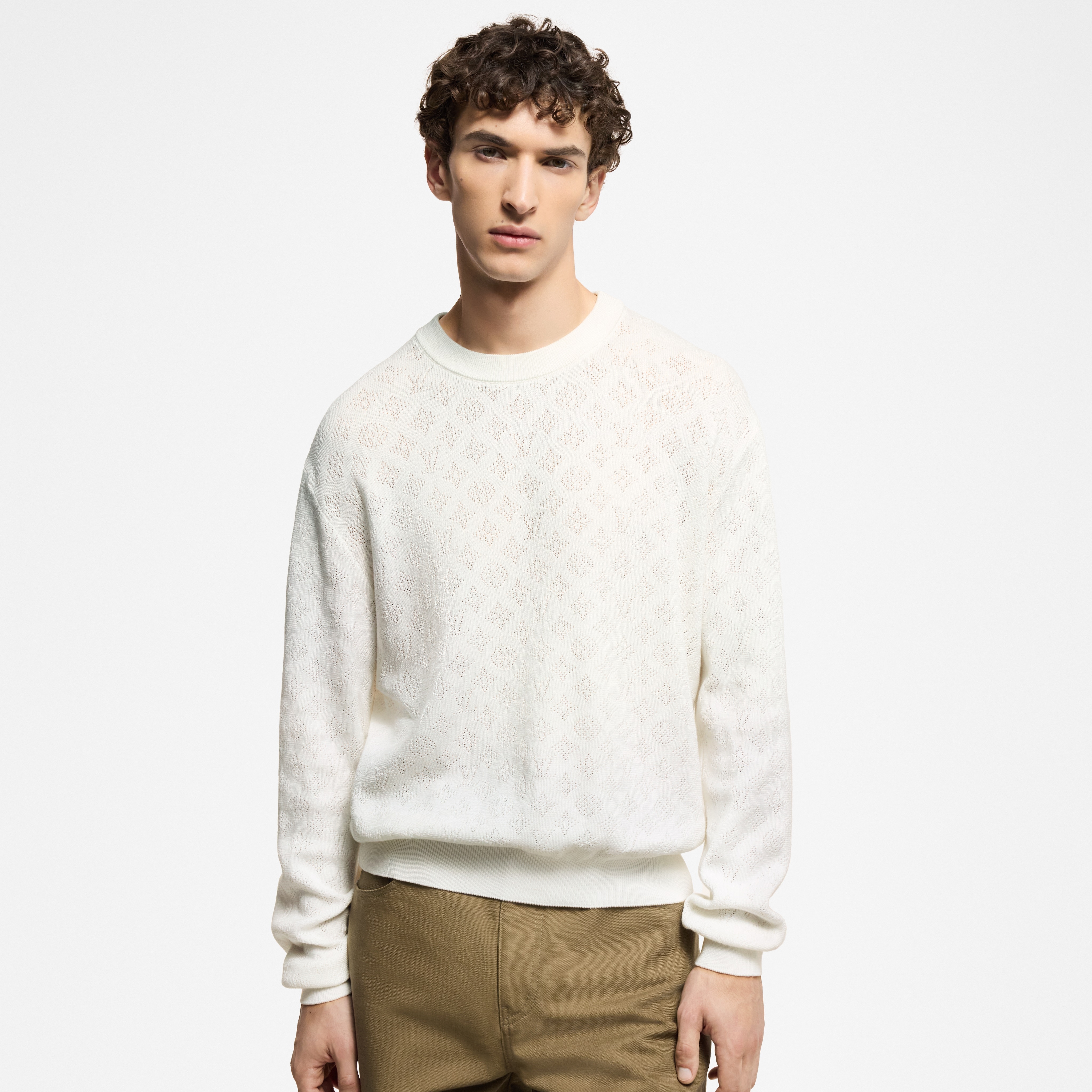 Monogram Pointelle Cotton Pullover - 2