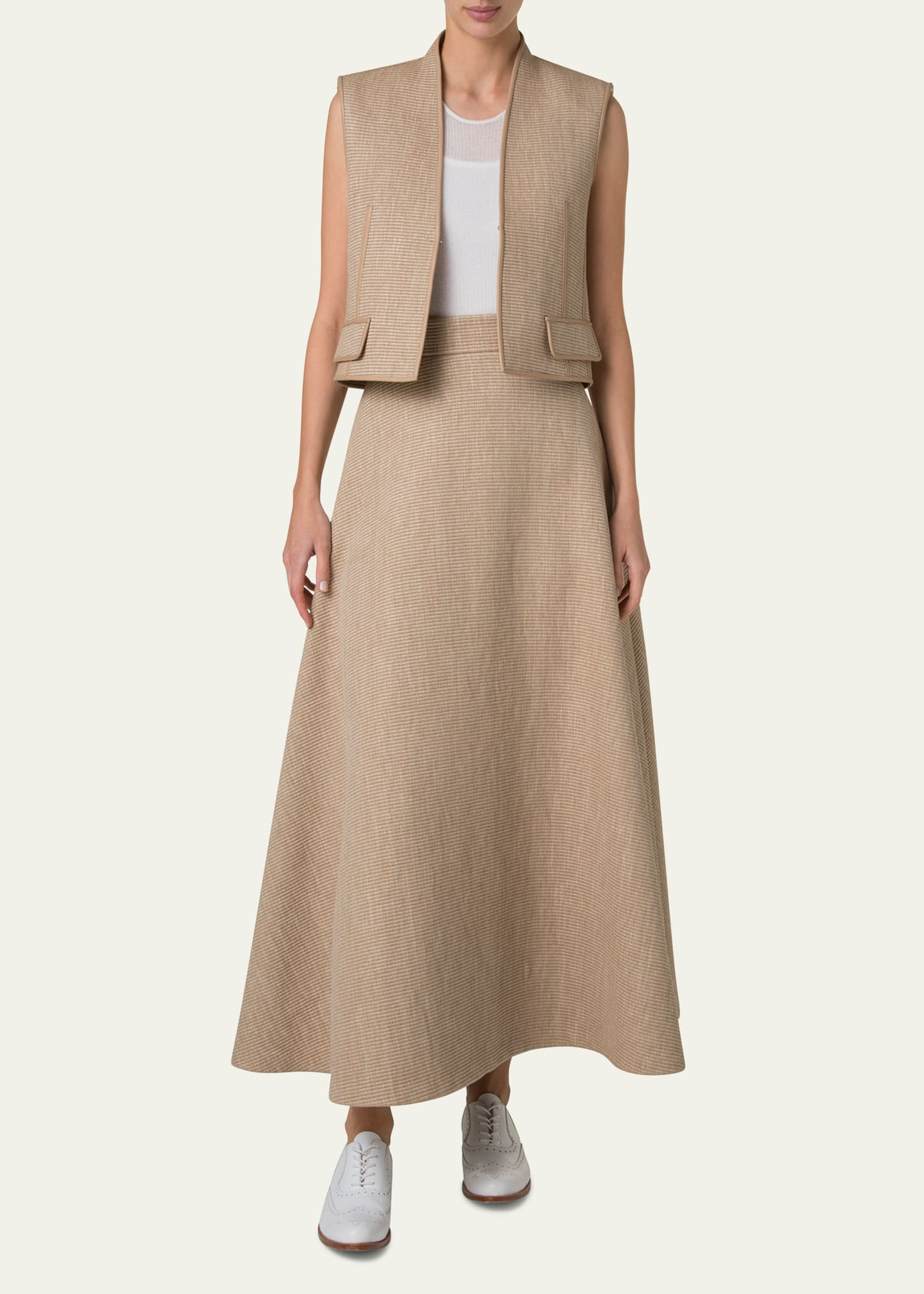 Alvaro Short Raffia Leather-Trim Vest - 2