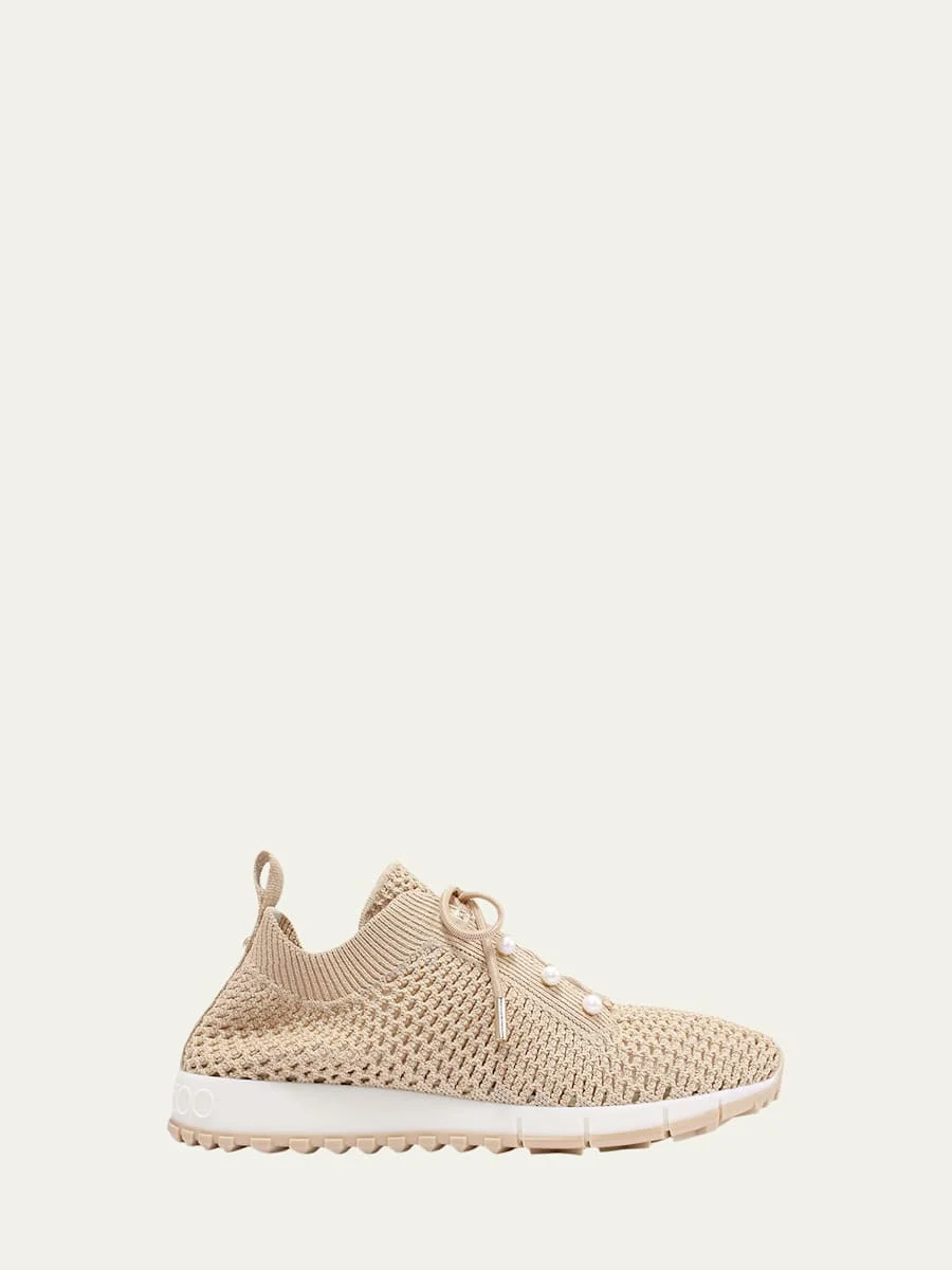 Veles Imitation Pearl-Embellished Knit Sneakers - 1