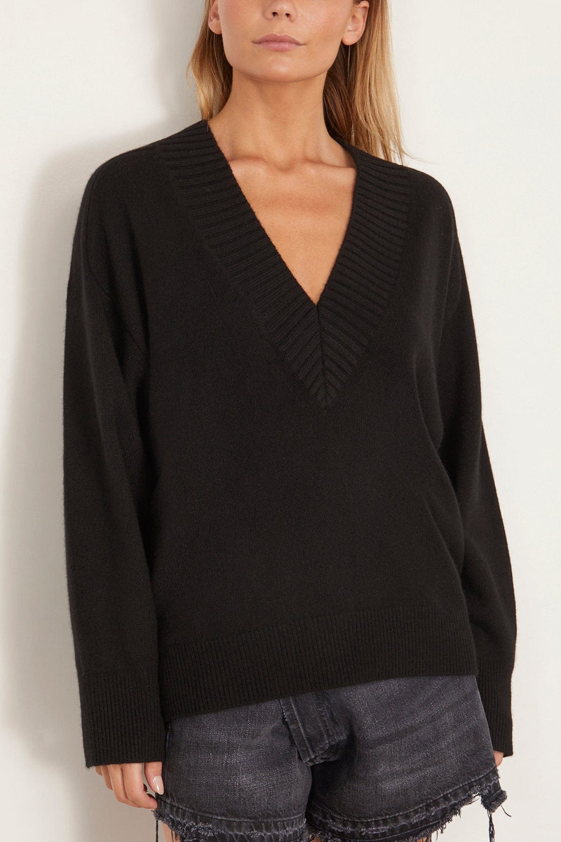 Sage Deep V-Neck Sweater in Black 3