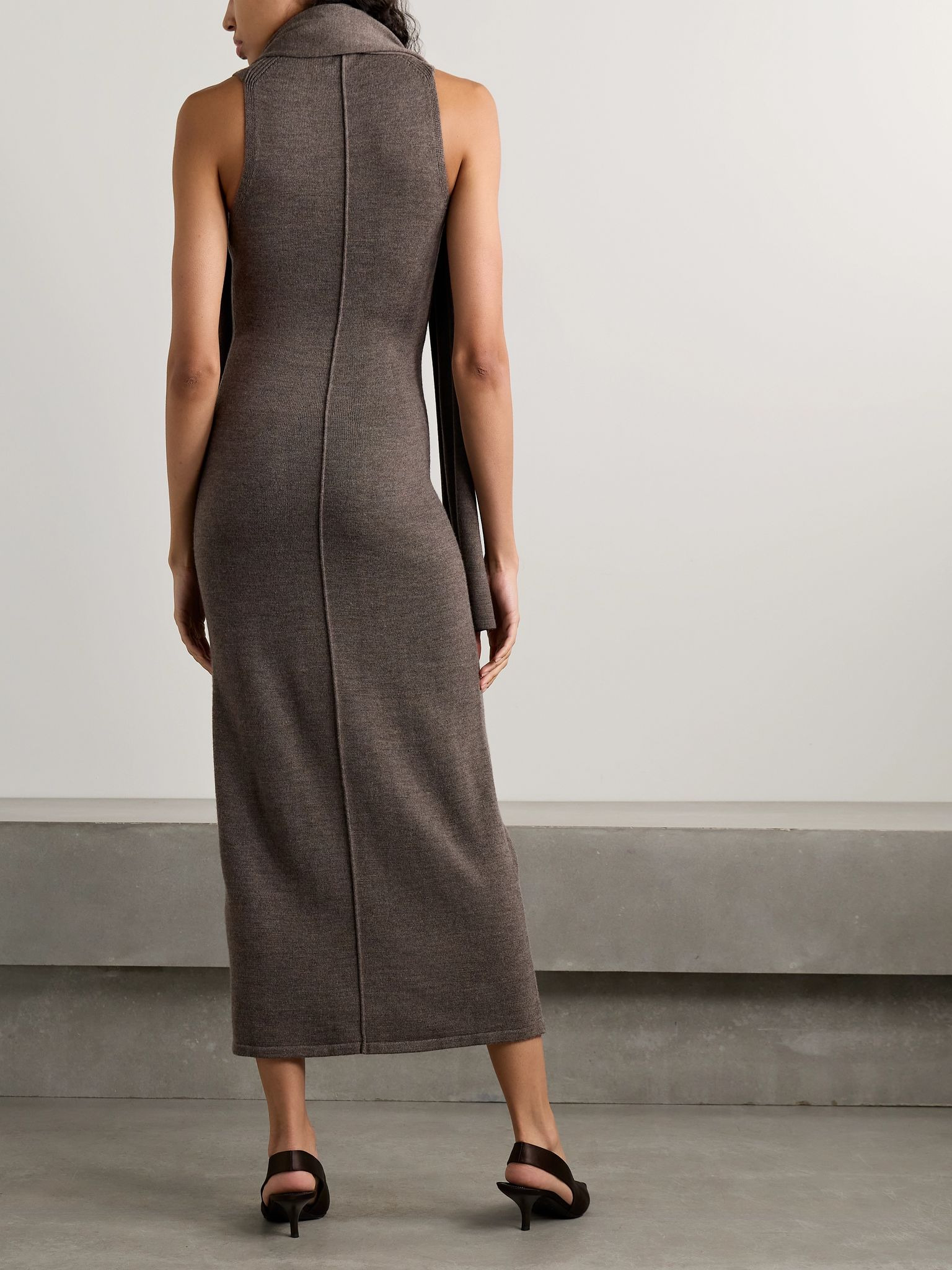 Canal scarf-detailed wool turtleneck midi dress Brown - 3