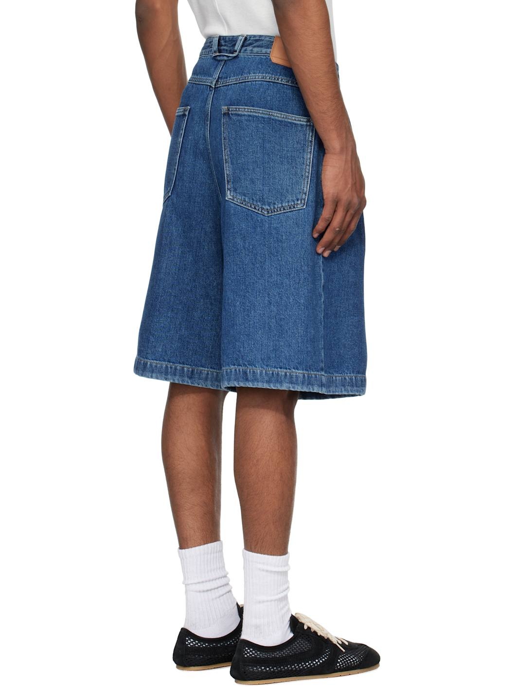 Blue Pleated Denim Shorts - 3
