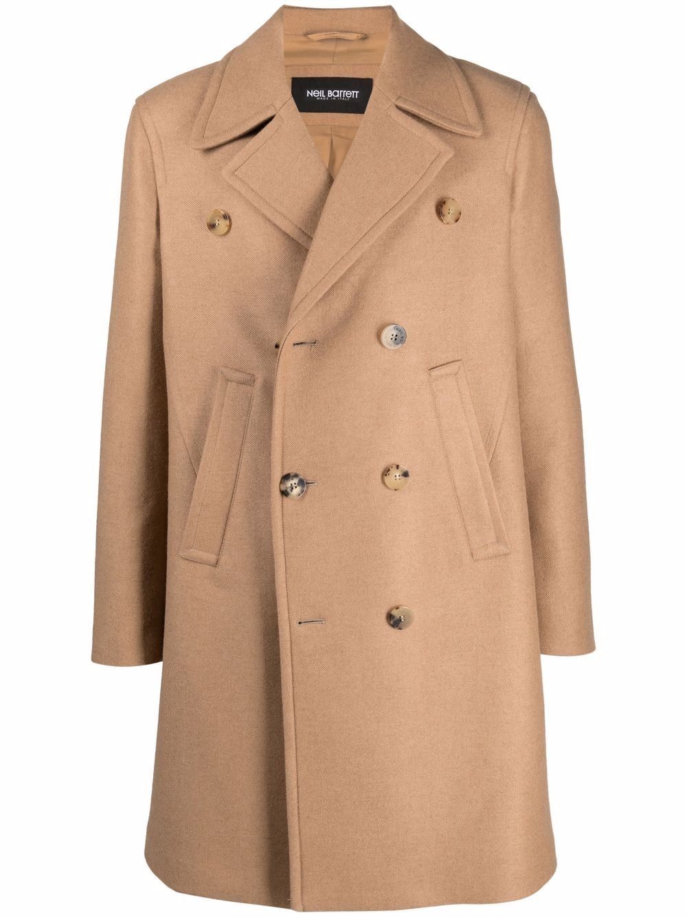 logo-button double-breasted mid-length coat - 1