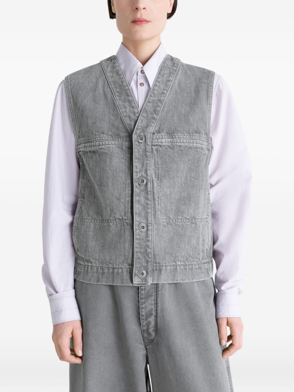 button-fastening denim gilet - 3