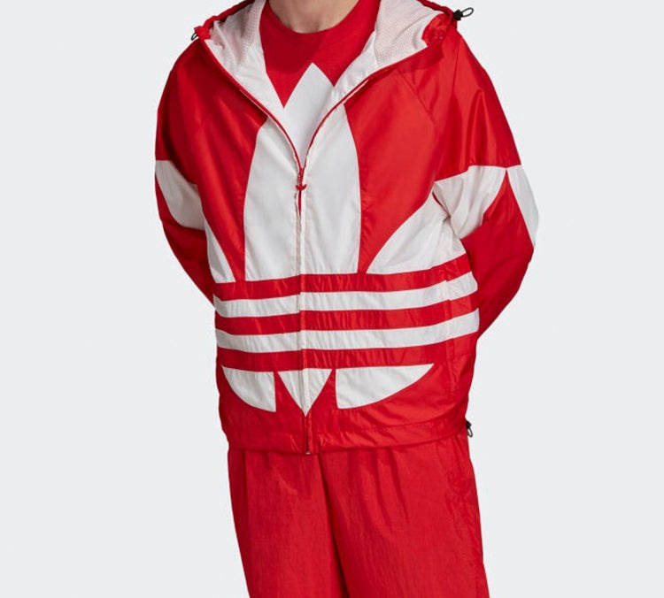 adidas originals Big trefoil Stripe Large Logo hooded Casual Jacket Red FM7076 - 3