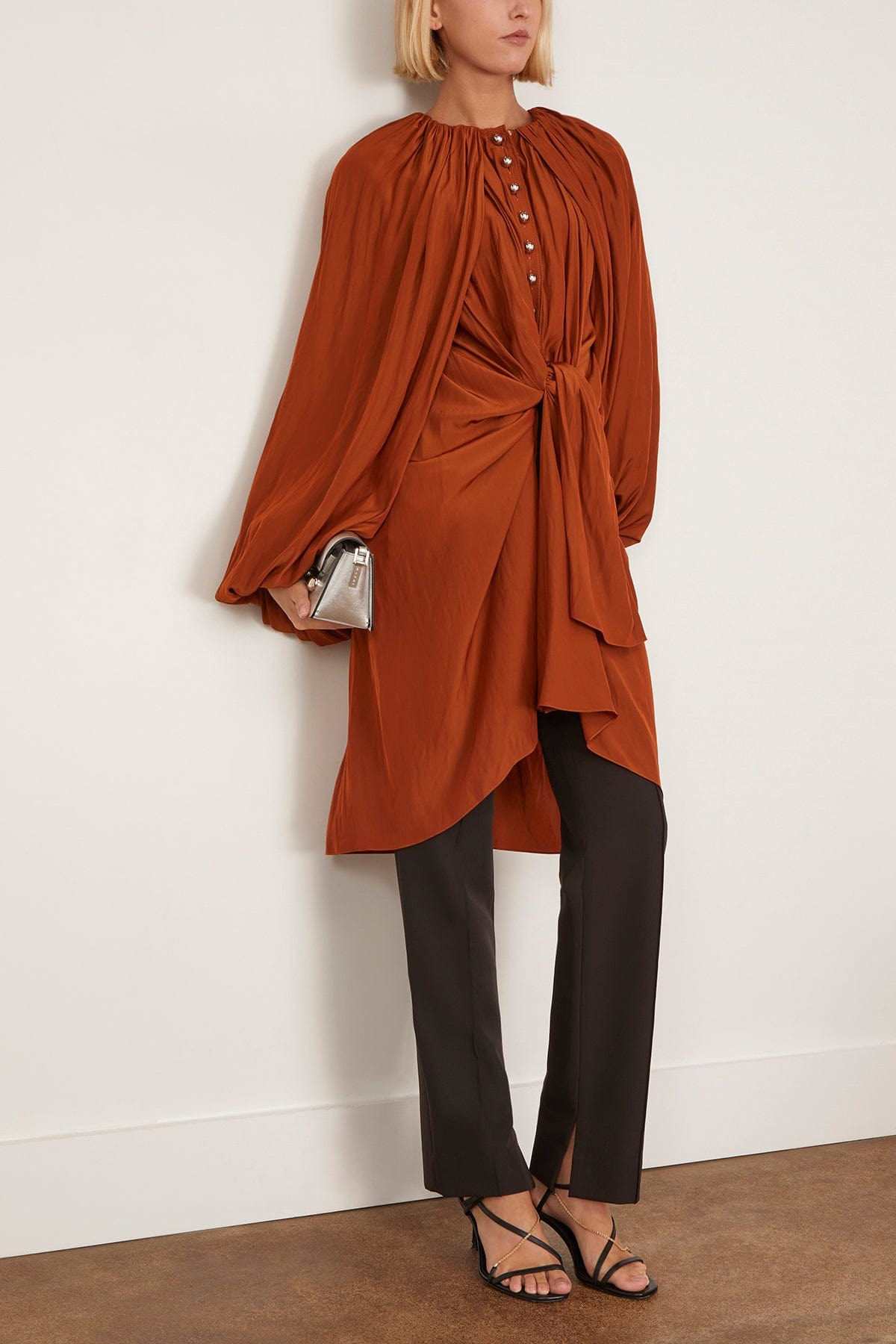 Puffy Sleeves Tunic Dress in Chestnuts - 2