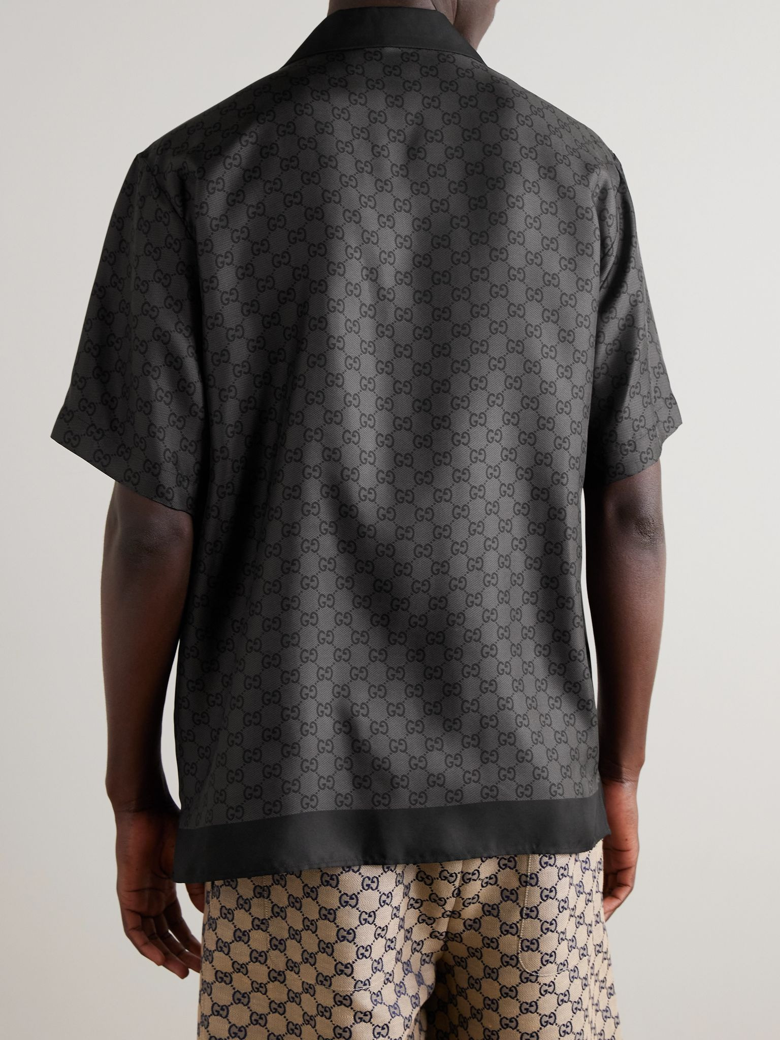 Camp-Collar Logo-Print Silk-Satin Shirt Dark gray - 3