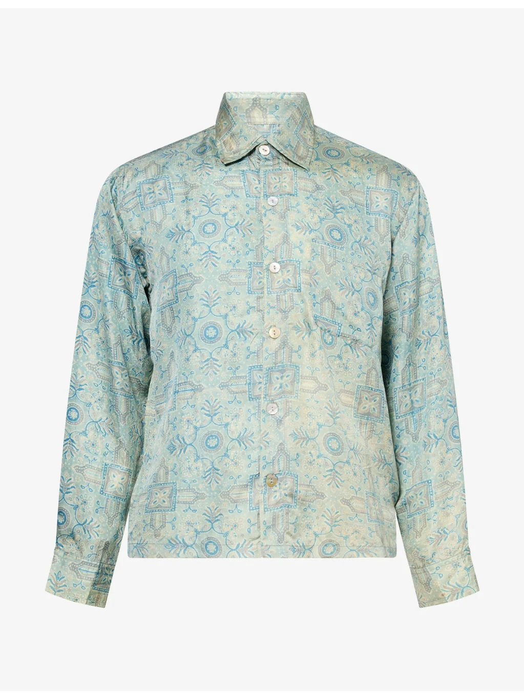 Block-Print Patch-Pocket Silk Shirt - 1