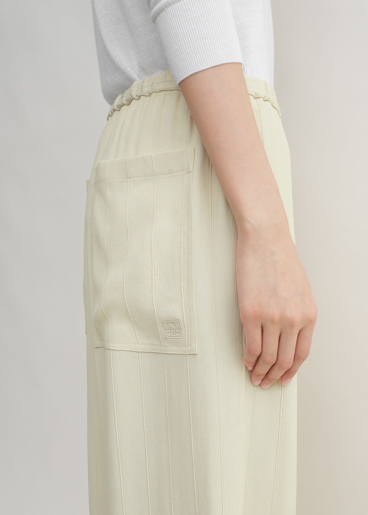 Woven stripe drawstring trousers ecru - 5