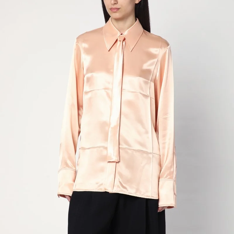 Shirt with pink tie in shiny viscose blend - 1