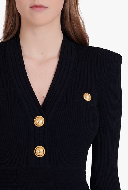 Short black knit dress with gold-tone buttons - 6