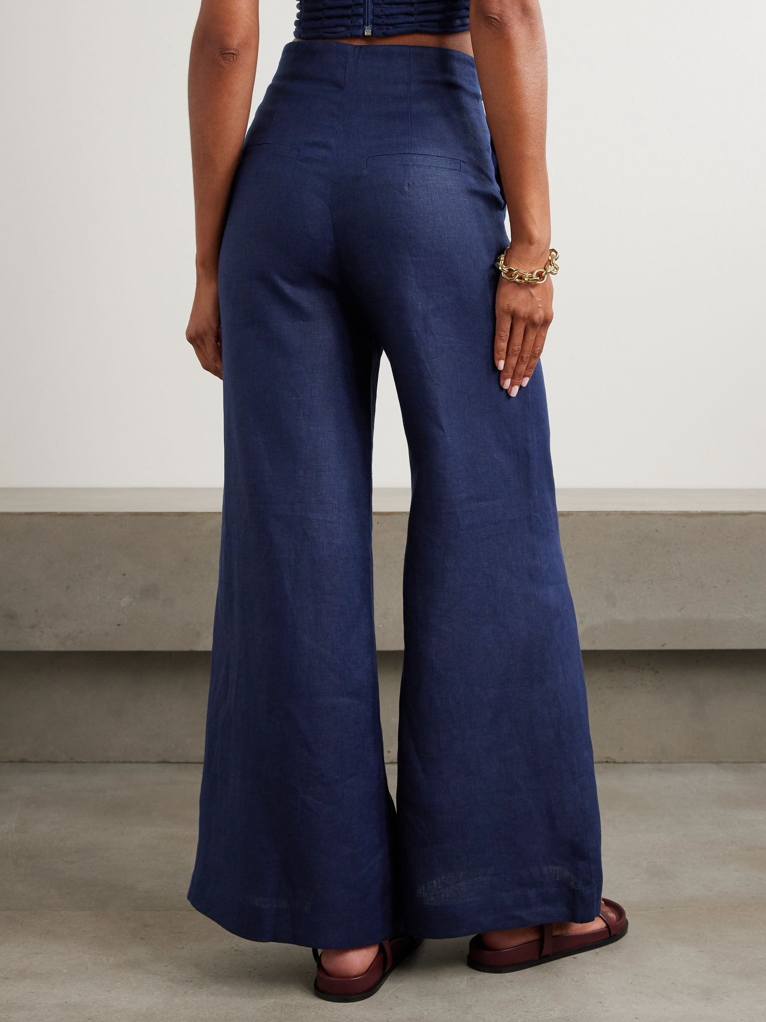 Encontrarte linen wide-leg pants Navy - 3