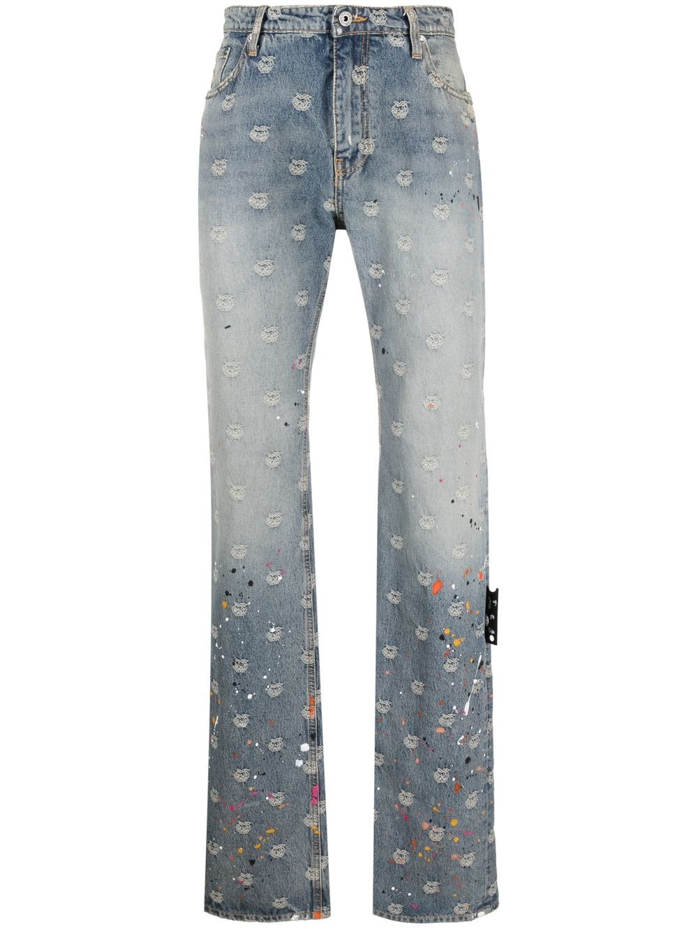 logo-jacquard paint-splatter jeans - 1