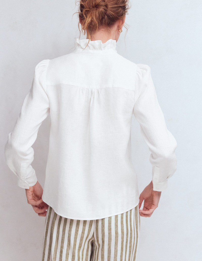 Isabel Ruffle Linen Shirt-White 4