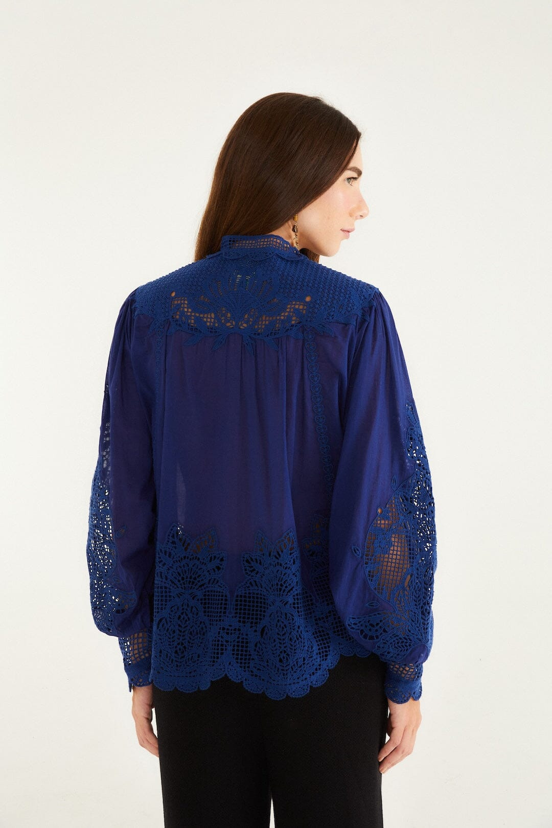 Navy Blue Guipure Blouse - 3