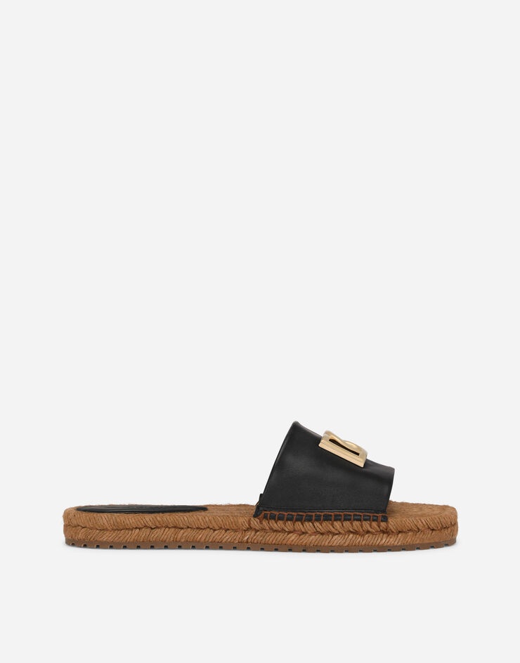 Nappa leather espadrille sliders with DG logo - 1