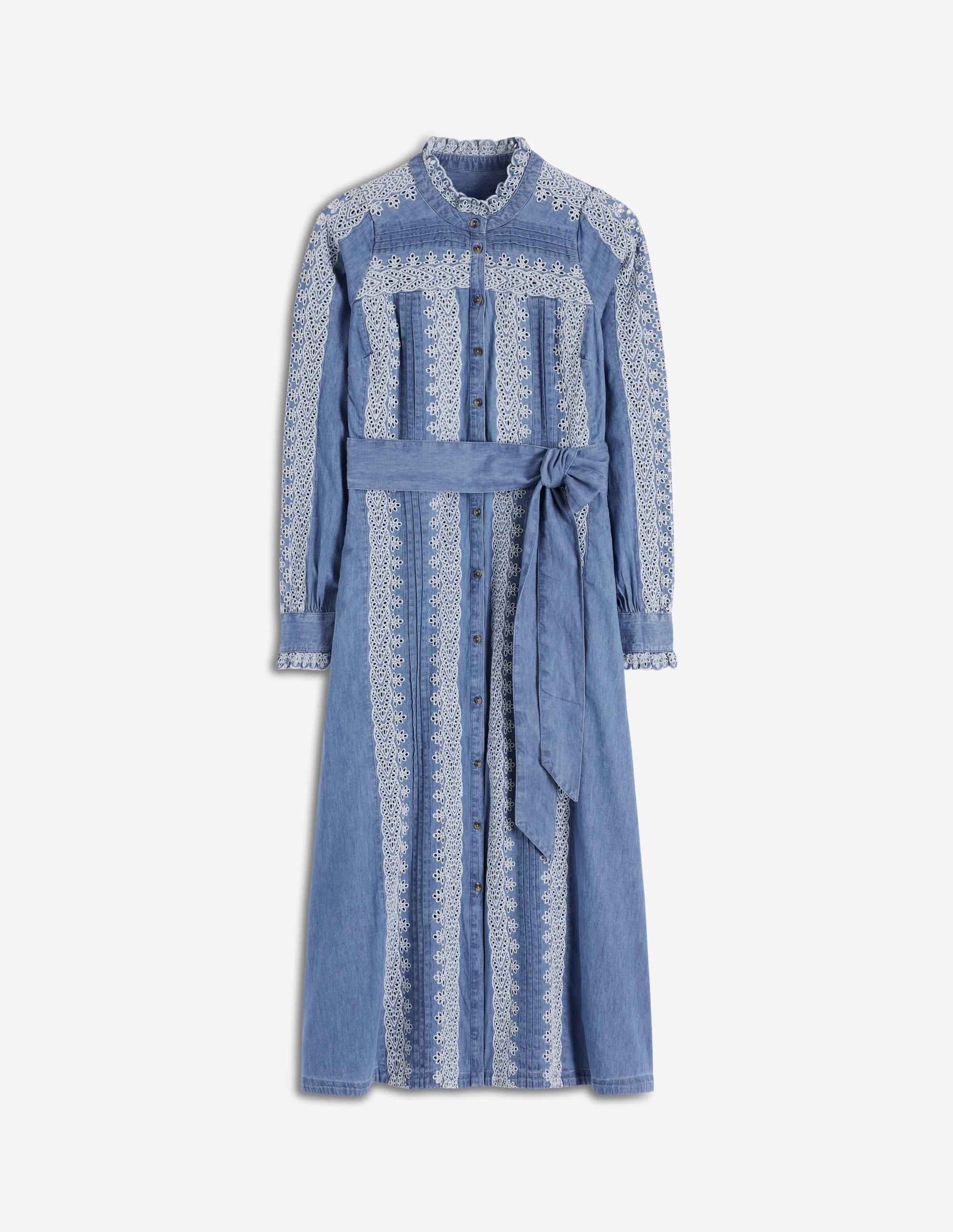 Ruffle Placket Chambray Dress-Light Blue Chambray - 1