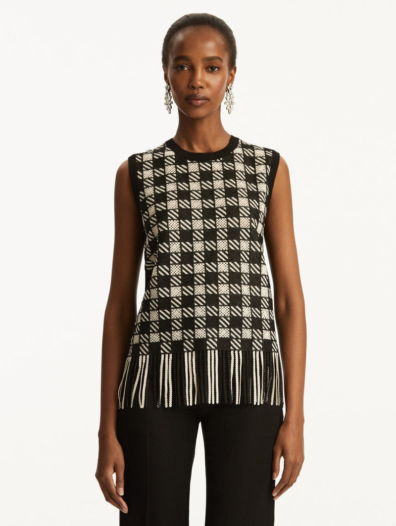 Oscar de la Renta CHECKED FRINGE GUIPURE TANK outlook