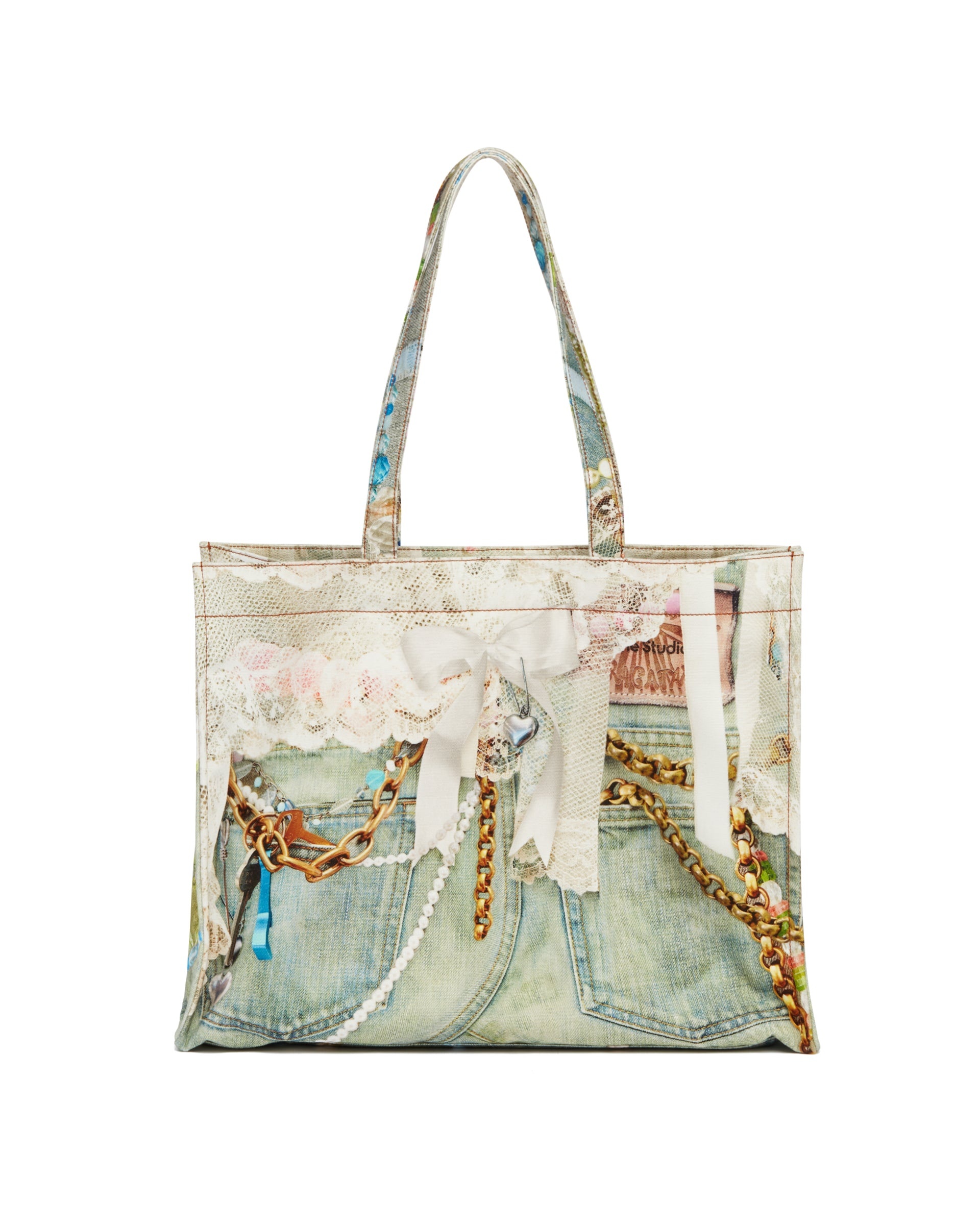 Multicolor Trompe L'oeil Denim Effect Tote - 7