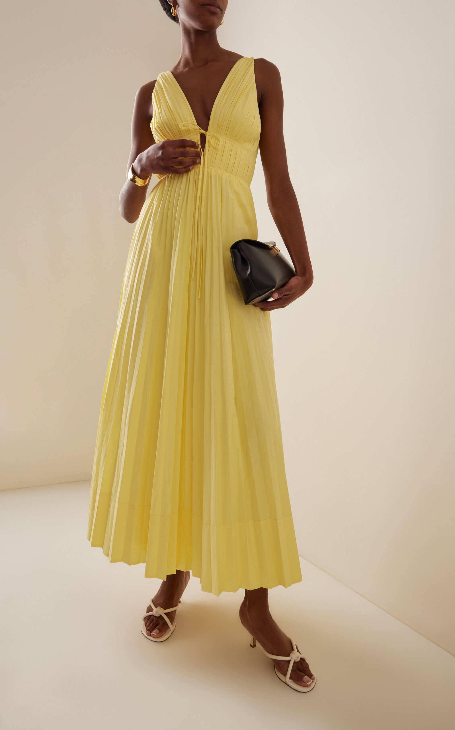 Stephanie Pleated Cotton-Blend Midi Dress yellow - 2