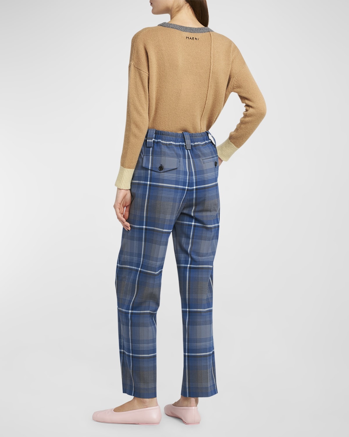 Mid-Rise Check Double-Pleated Straight-Leg Trousers - 4