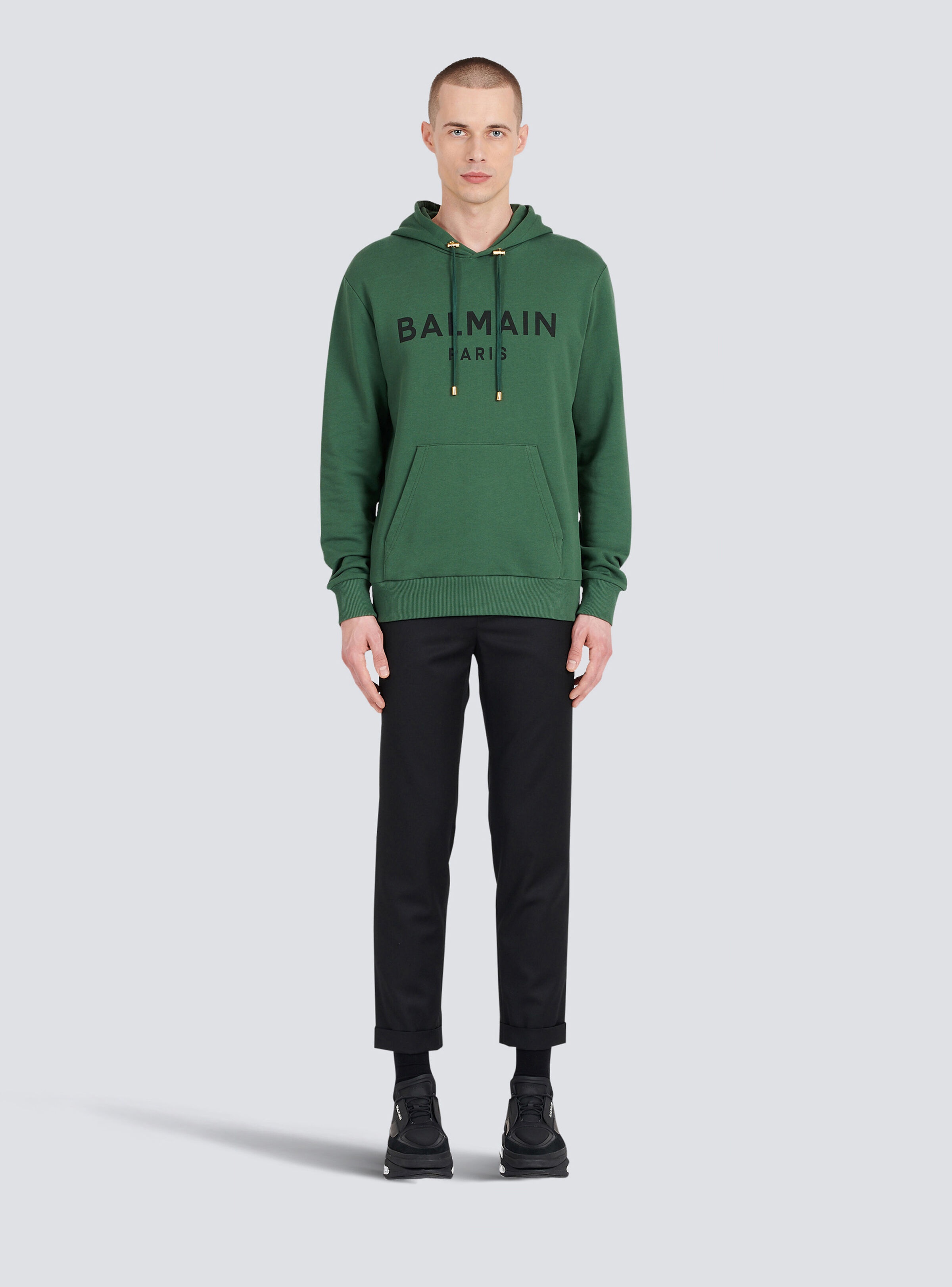 Hooded cotton sweatshirt with Balmain Paris logo print - 3