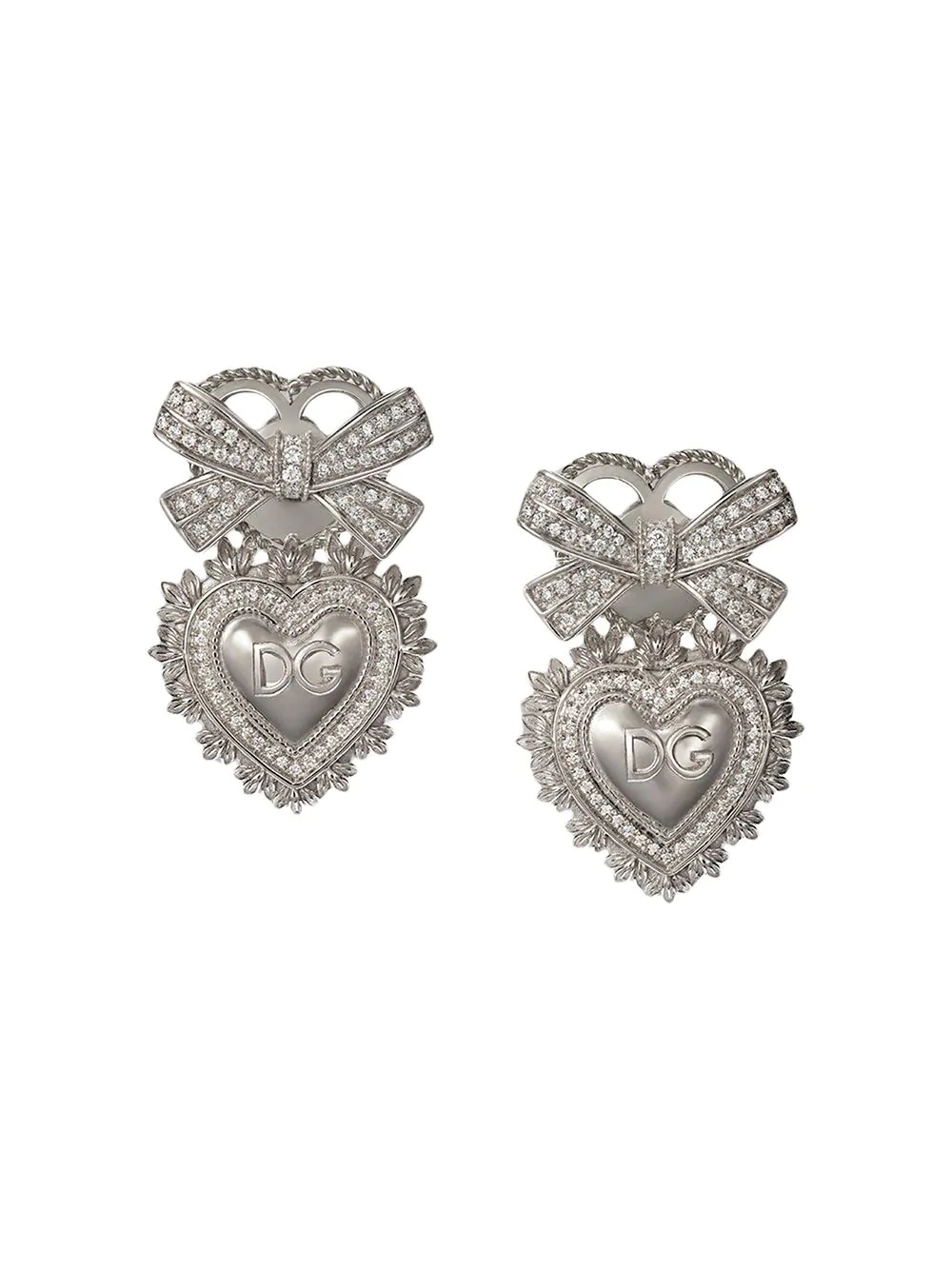 18kt white gold Devotion diamond sacred heart earrings - 1