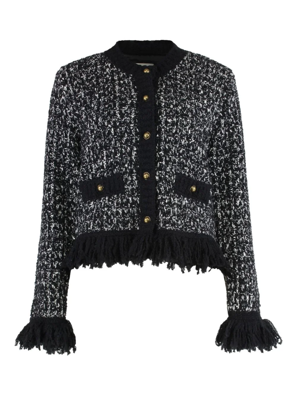 fringe-trim tweed jacket - 1